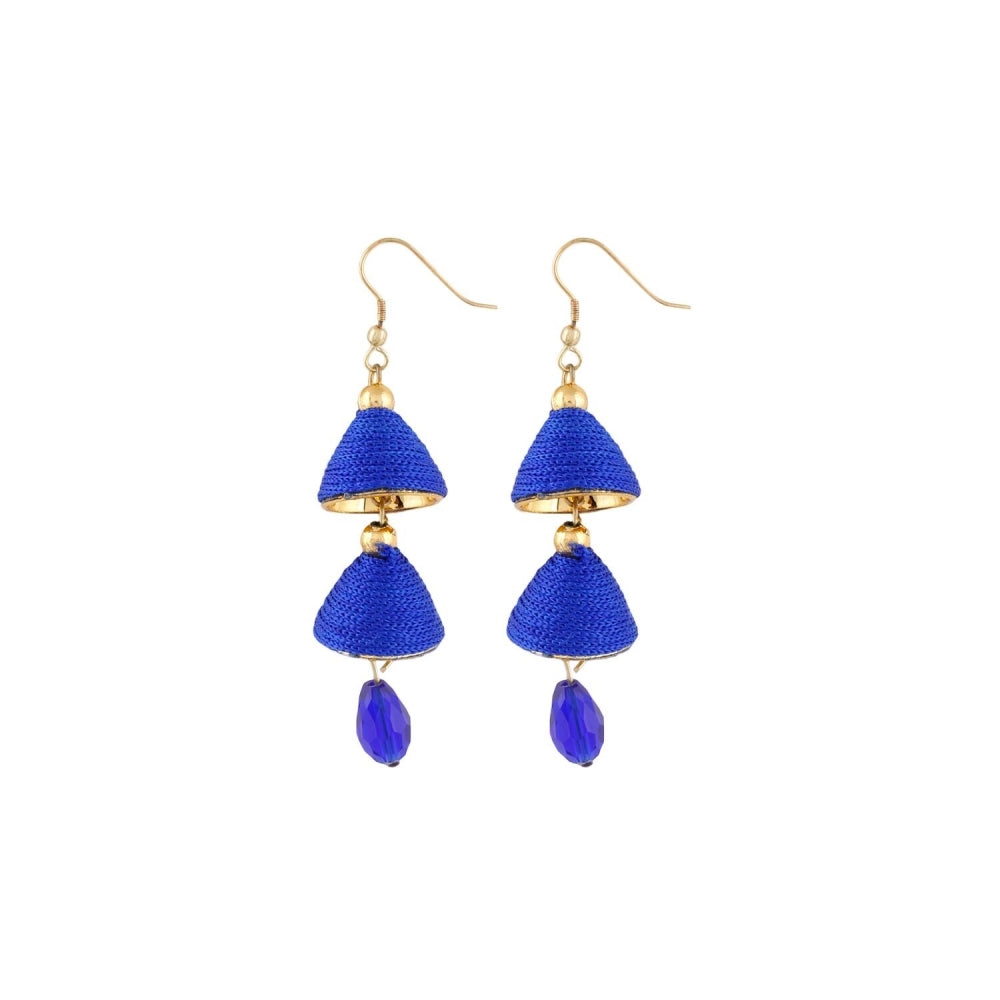 Generic Women's Thread Hook Dangler Hanging Jhumki Earrings-Blue - Noble Nook