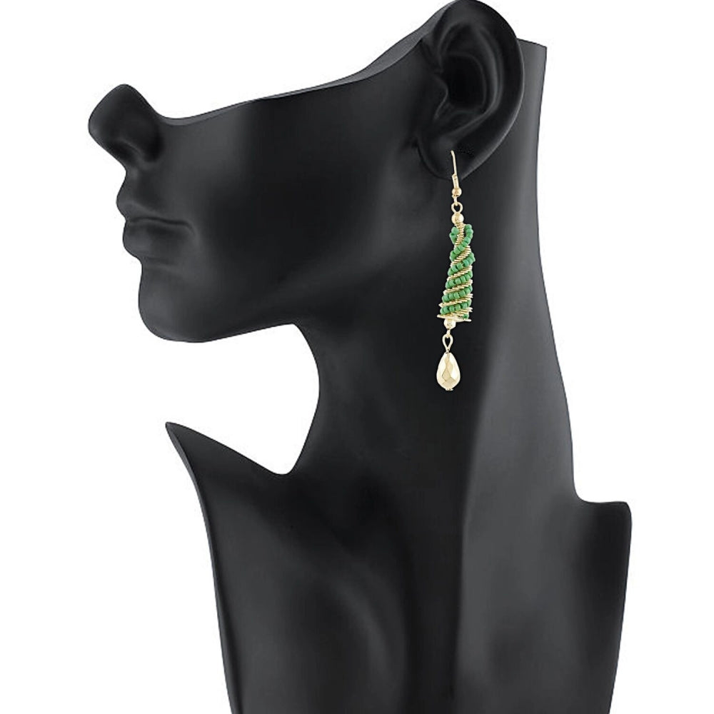 Generic Women's Alloy Hook Dangler Hanging Earrings-Green - Noble Nook