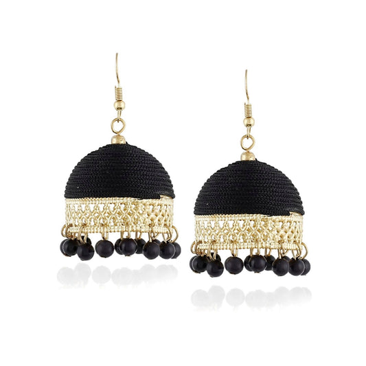 Generic Women's Alloy, Thread Hook Dangler Hanging Earrings-Black - Noble Nook