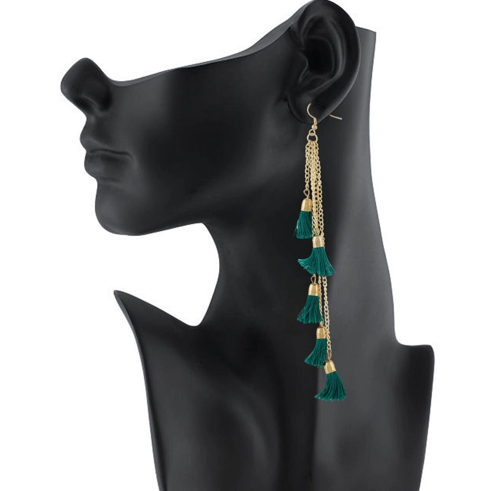 Generic Women's Golden plated Hook Dangler Hanging Earrings-Green - Noble Nook