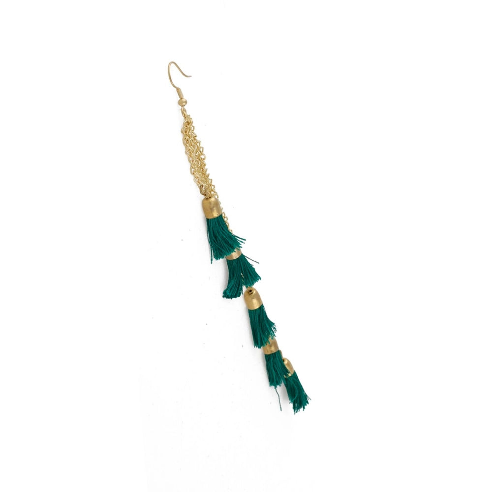 Generic Women's Golden plated Hook Dangler Hanging Earrings-Green - Noble Nook