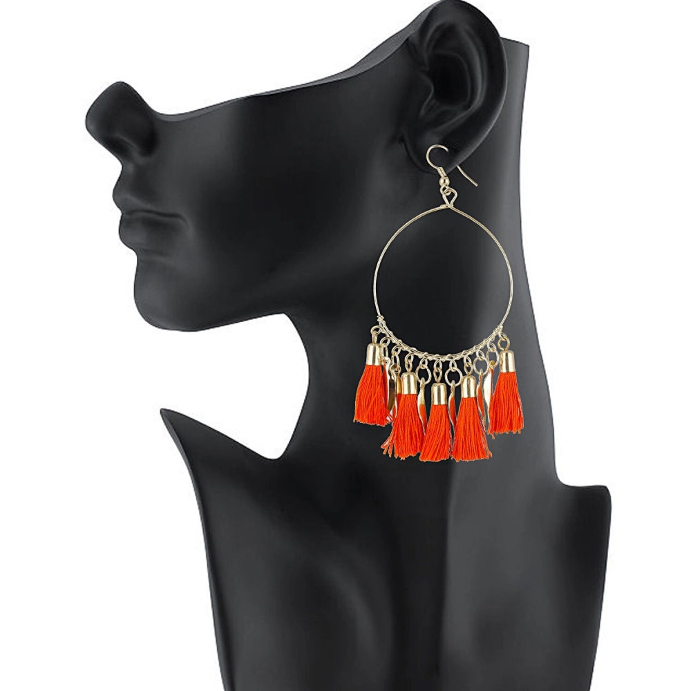 Generic Women's Alloy Hook Dangler Hanging Tassel Earrings-Orange - Noble Nook