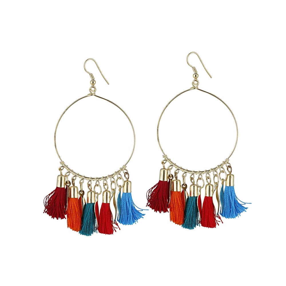 Generic Women's Alloy Hook Dangler Hanging Tassel Earrings-Multi - Noble Nook