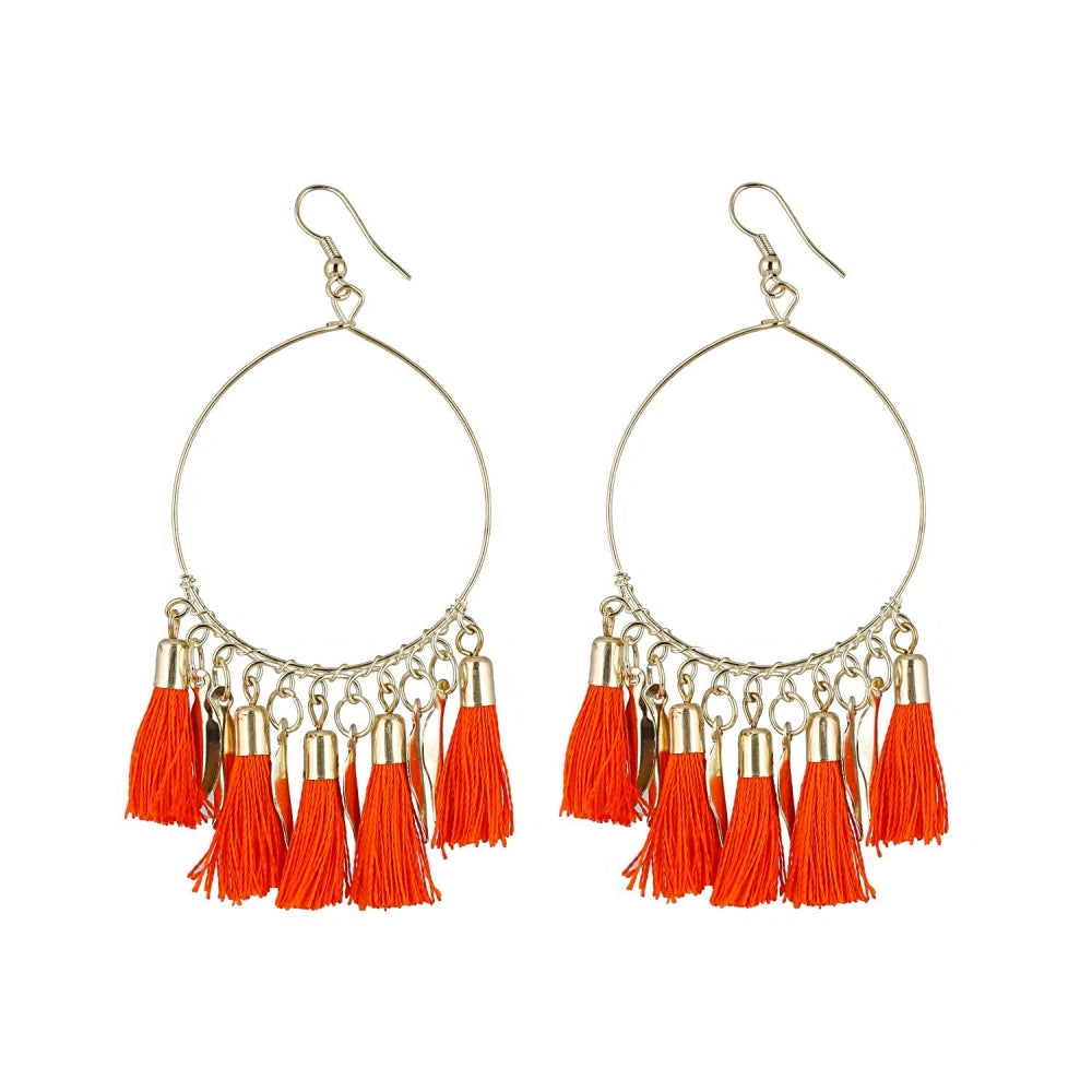 Generic Women's Alloy Hook Dangler Hanging Tassel Earrings-Orange - Noble Nook