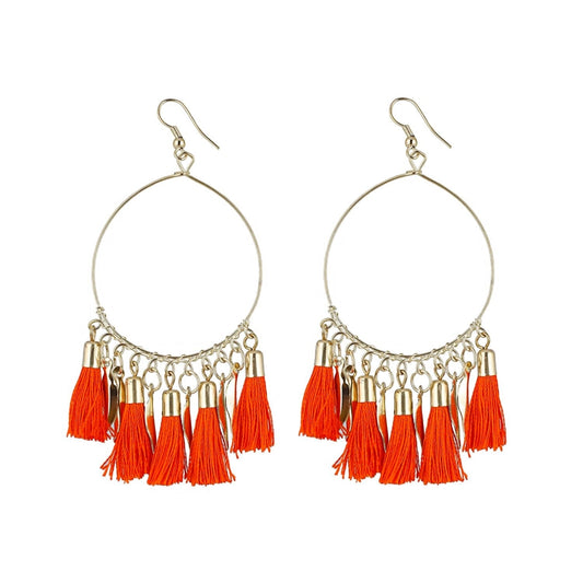 Generic Women's Alloy Hook Dangler Hanging Tassel Earrings-Orange - Noble Nook