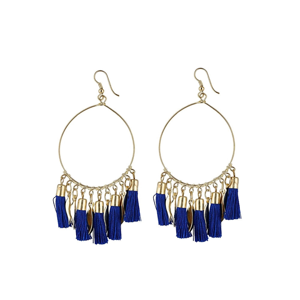 Generic Women's Alloy Hook Dangler Hanging Tassel Earrings-Blue - Noble Nook