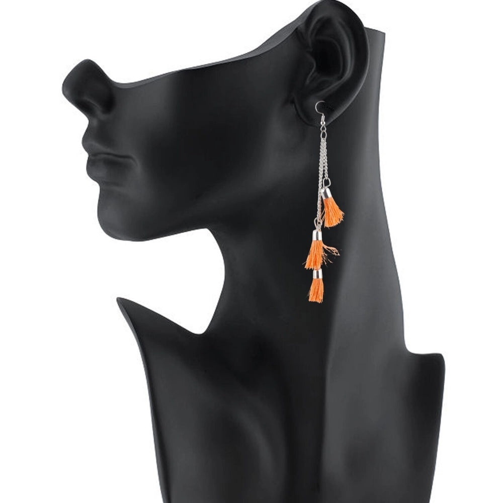 Generic Women's Tassels Beads Hook Dangler Hanging Hanging Earrings-Orange - Noble Nook