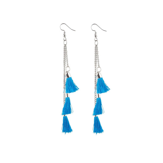 Generic Women's Tassels Beads Hook Dangler Hanging Hanging Earrings-Blue - Noble Nook