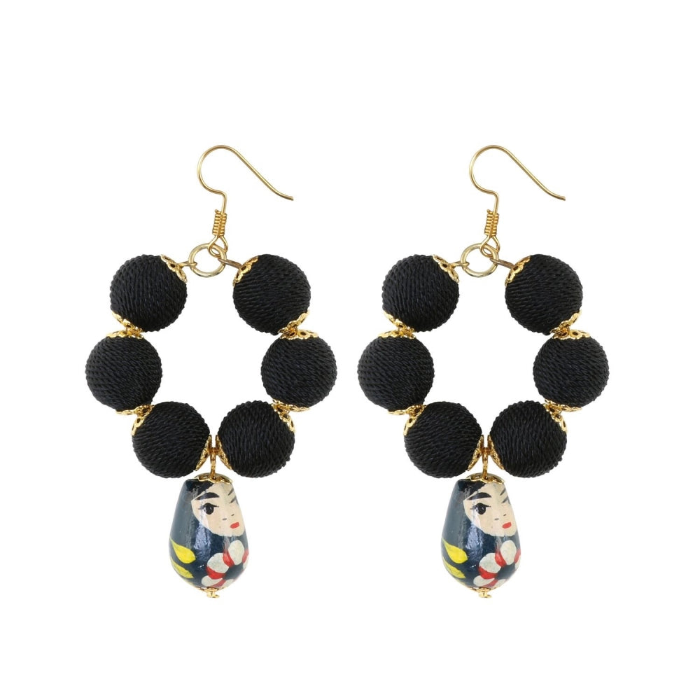 Generic Women's Alloy, Thread Hook Dangler Hanging Hand painted Earrings-Black - Noble Nook