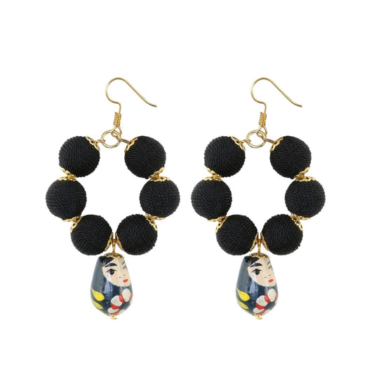 Generic Women's Alloy, Thread Hook Dangler Hanging Hand painted Earrings-Black - Noble Nook