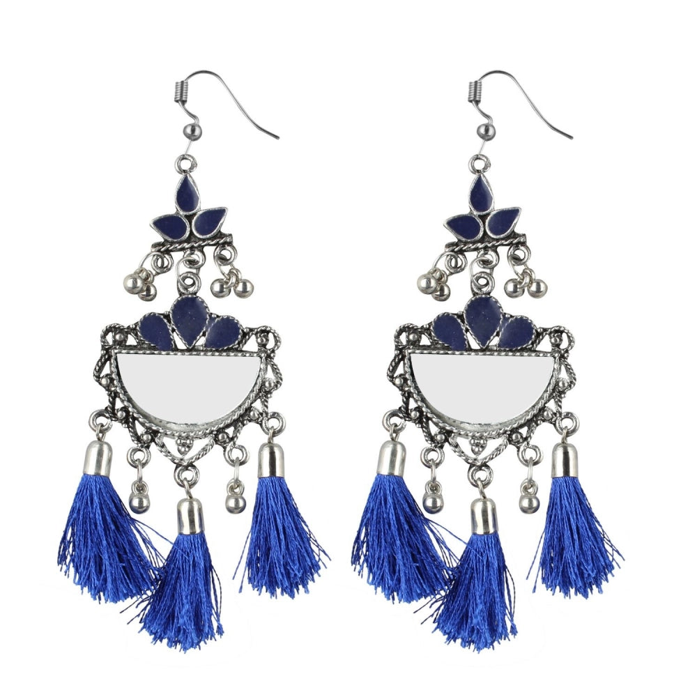 Generic Women's Silver Plated Afgani Tassel Earrings-Blue - Noble Nook