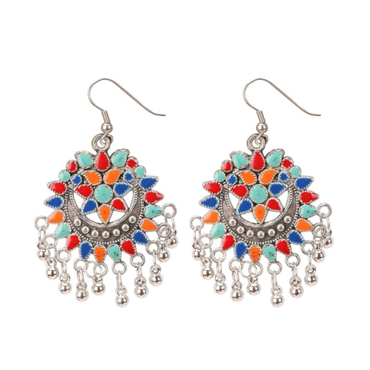 Generic Women's Oxidize Silver plated Hook Dangler Hanging Afgani Earrings-Multicolour - Noble Nook