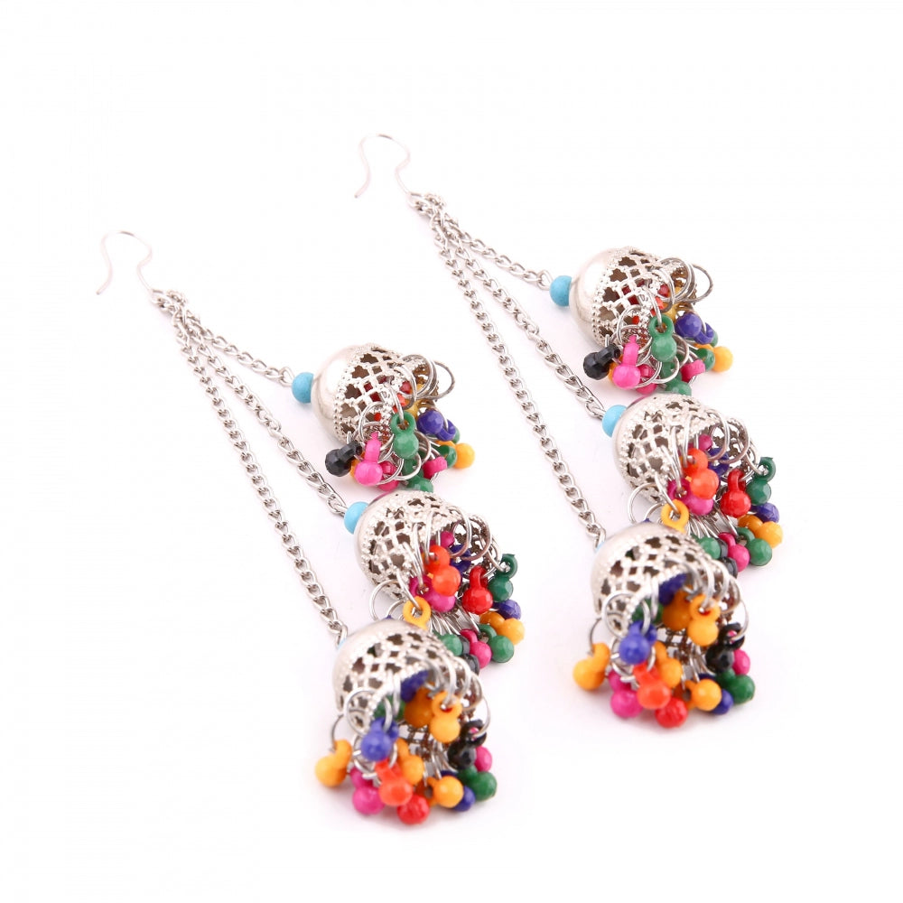 Generic Women's Silver Oxidized Hook Dangler Hanging Earrings-Multicolour - Noble Nook