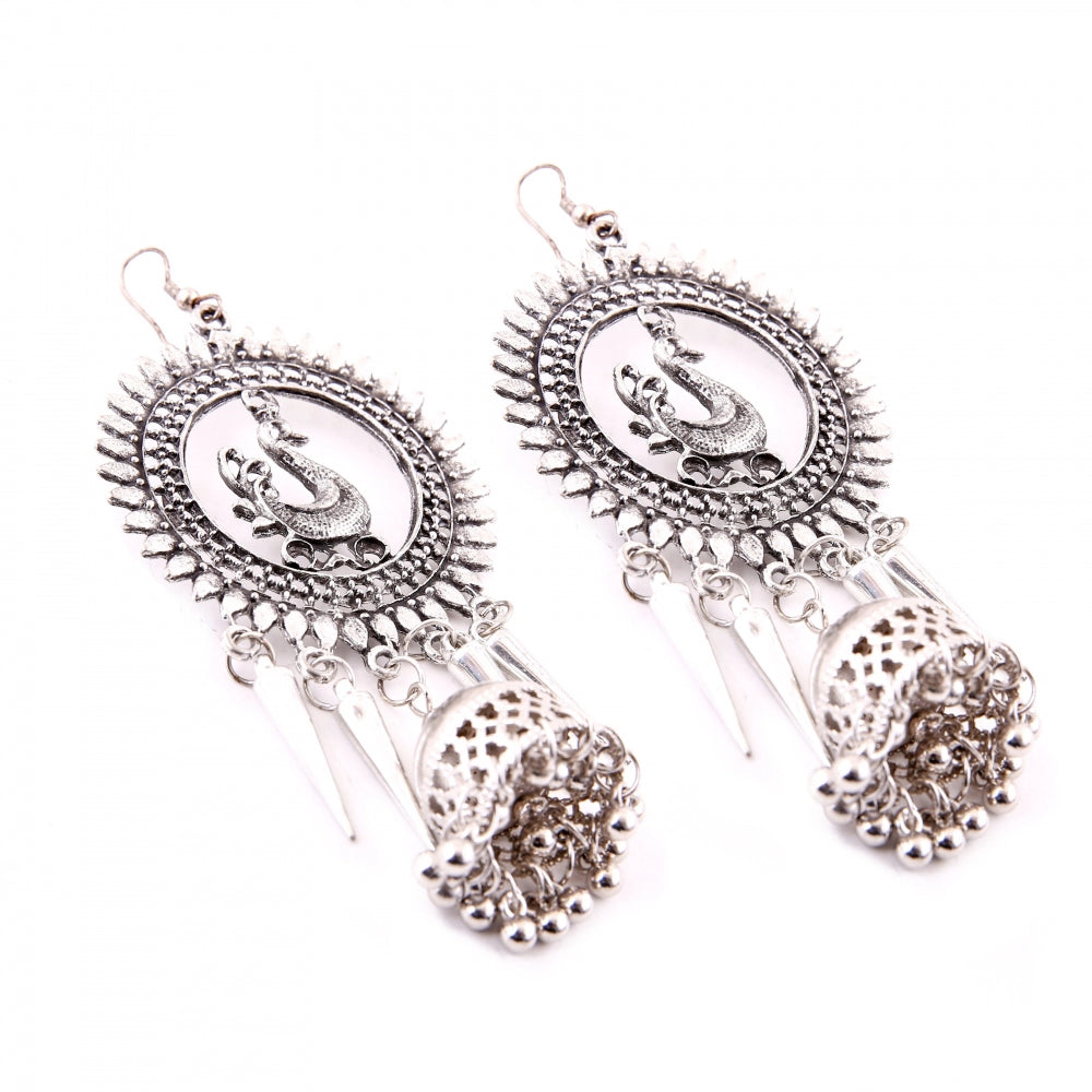 Generic Women's Silver Oxidized Hook Dangler Hanging Afgani Tribal Fancy Earrings-Silver - Noble Nook