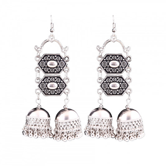 Generic Women's Silver Oxidized Hook Dangler Hanging Afgani Tribal Fancy Earrings-Silver - Noble Nook