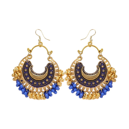 Generic Women's Golden plated Hook Dangler Hanging Earrings-Blue, Golden - Noble Nook