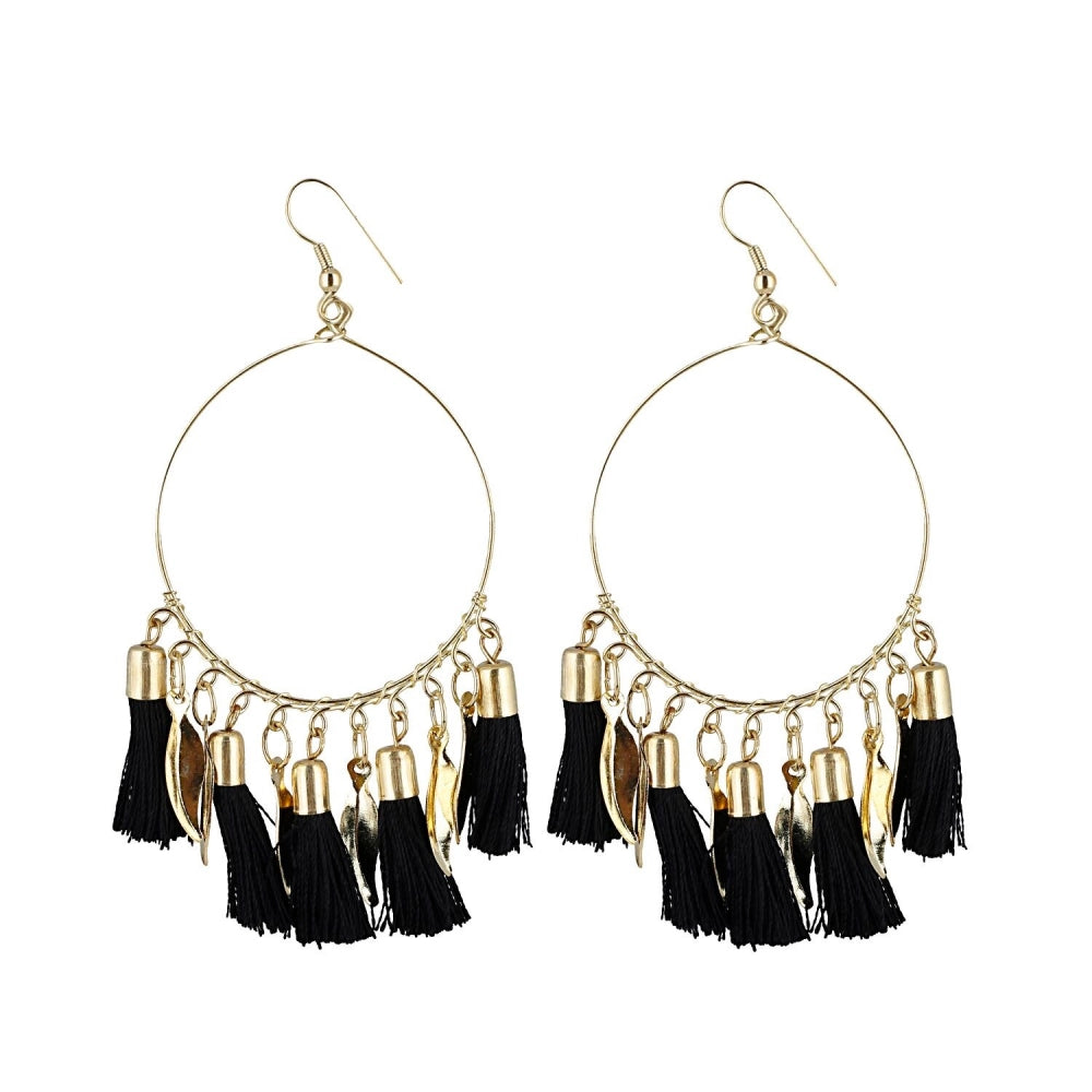 Generic Women's Alloy Hook Dangler Hanging Bali Style Tassel Earrings-Black - Noble Nook