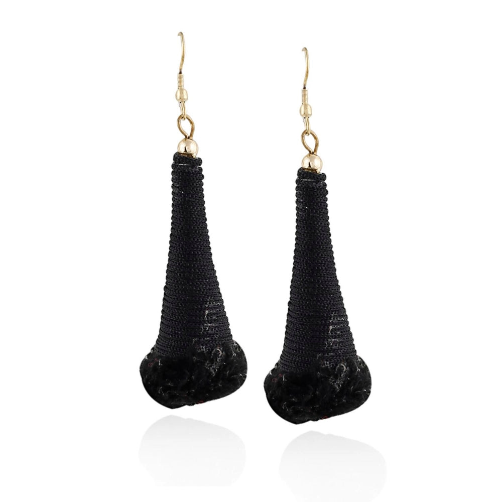 Generic Women's Alloy, Thread Hook Dangler Hanging Earrings-Black - Noble Nook