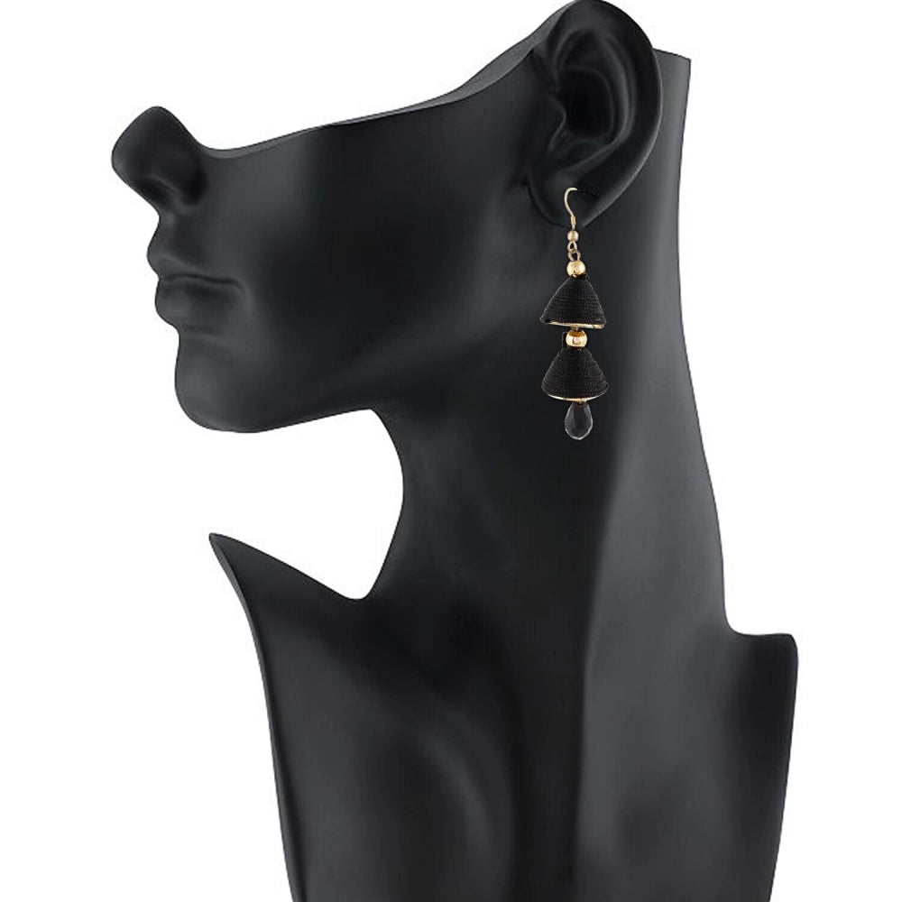 Generic Women's Alloy, Beads Hook Dangler Hanging Earrings-Black - Noble Nook