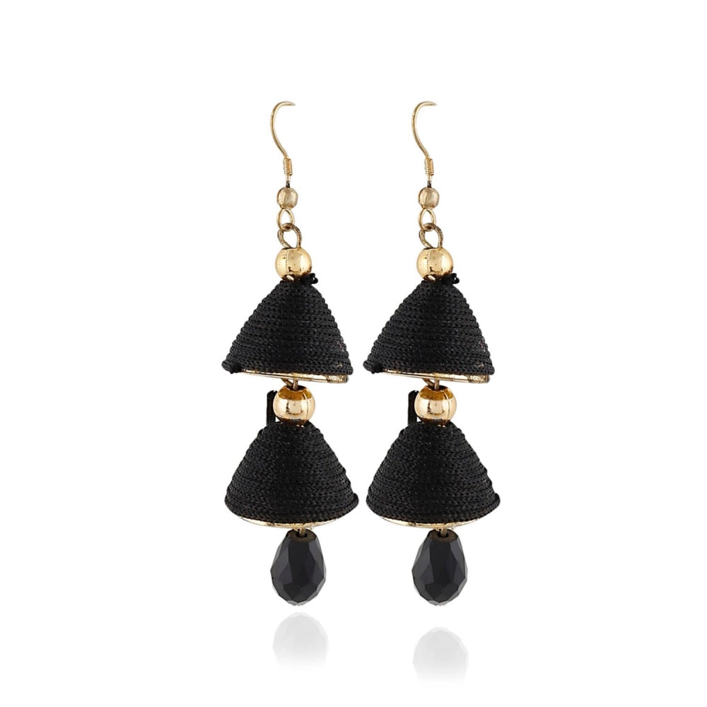 Generic Women's Alloy, Beads Hook Dangler Hanging Earrings-Black - Noble Nook