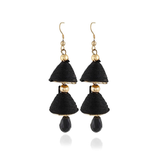 Generic Women's Alloy, Beads Hook Dangler Hanging Earrings-Black - Noble Nook