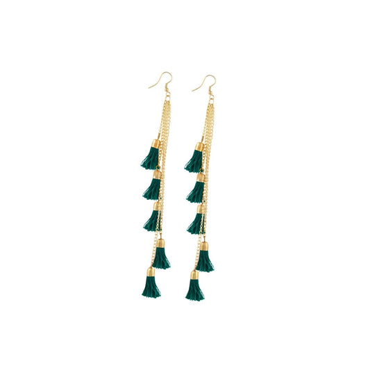 Generic Women's Golden plated Hook Dangler Hanging Earrings-Green - Noble Nook