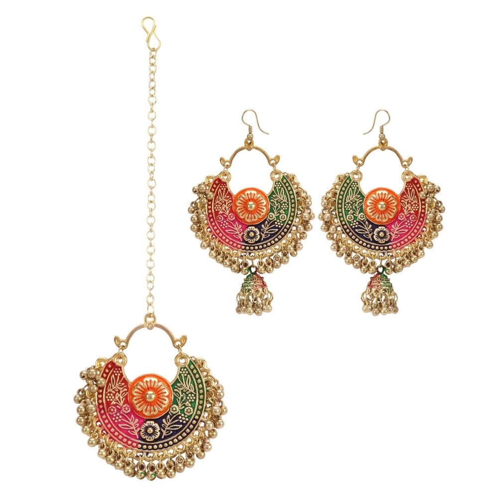 Generic Women's Gold Oxidized Earrings and Maang Tikka-Multi - Noble Nook