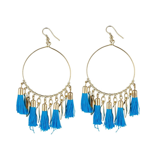 Generic Women's Alloy Hook Dangler Hanging Tassel Earrings-Blue - Noble Nook