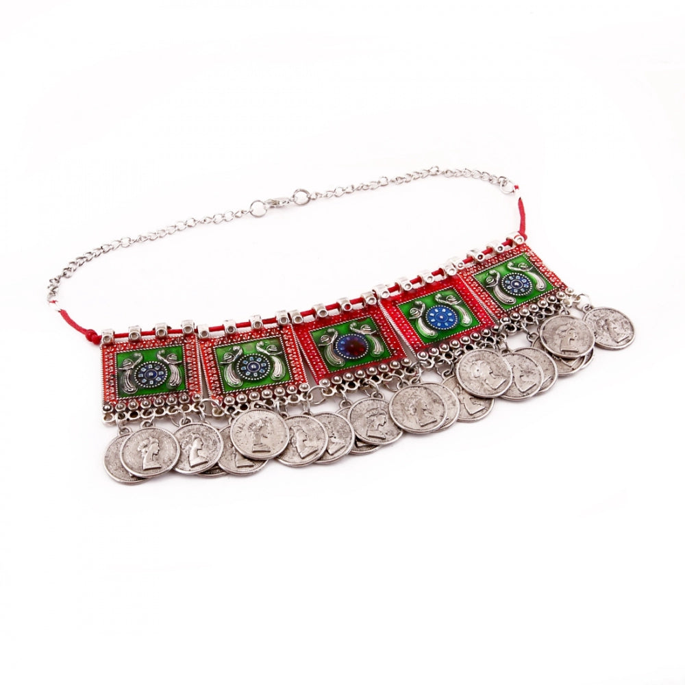 Oxidised Silver Plated Meena Work Choker Necklace - Noble Nook