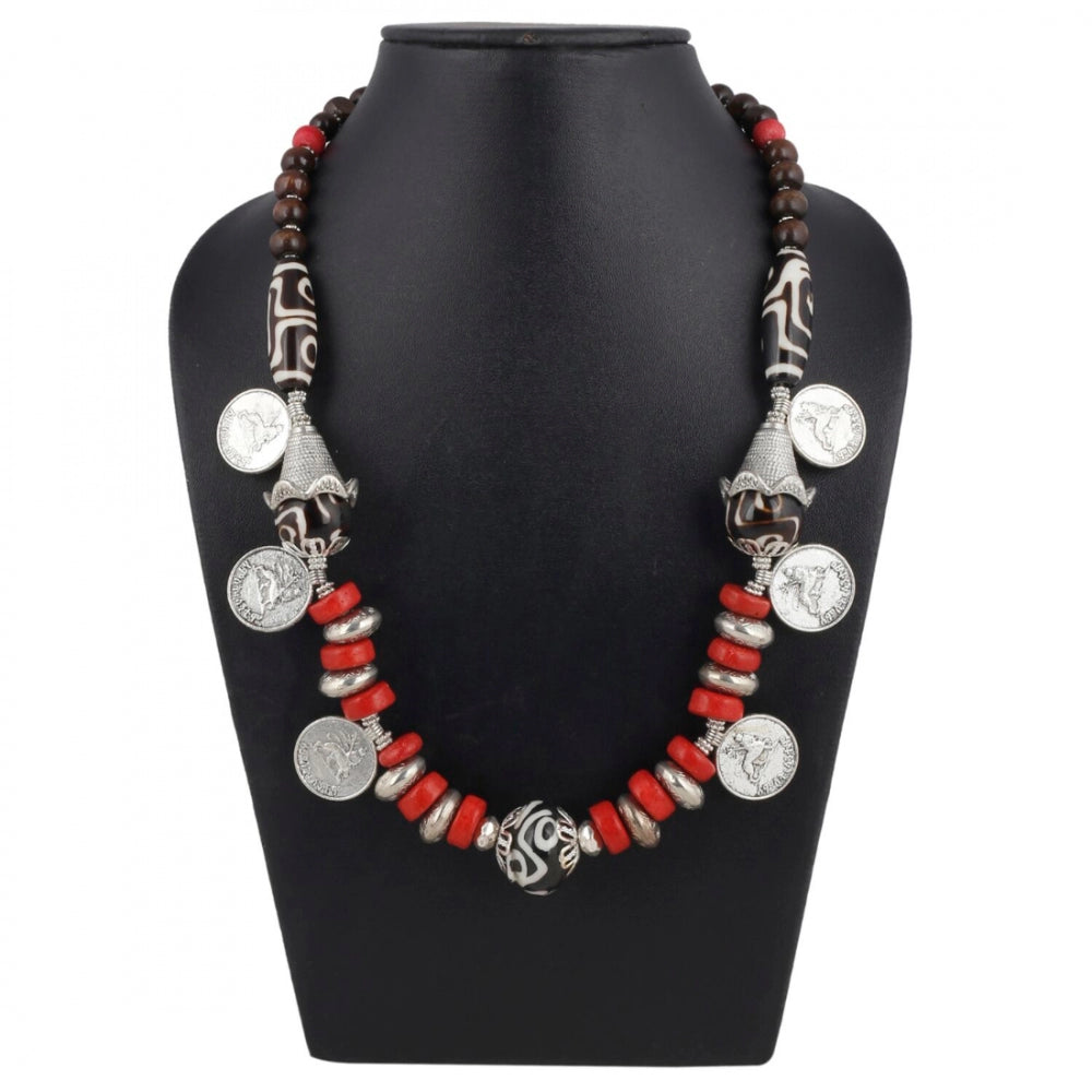 Designer Red Stone and Coin Tibetean Beads Necklace - Noble Nook