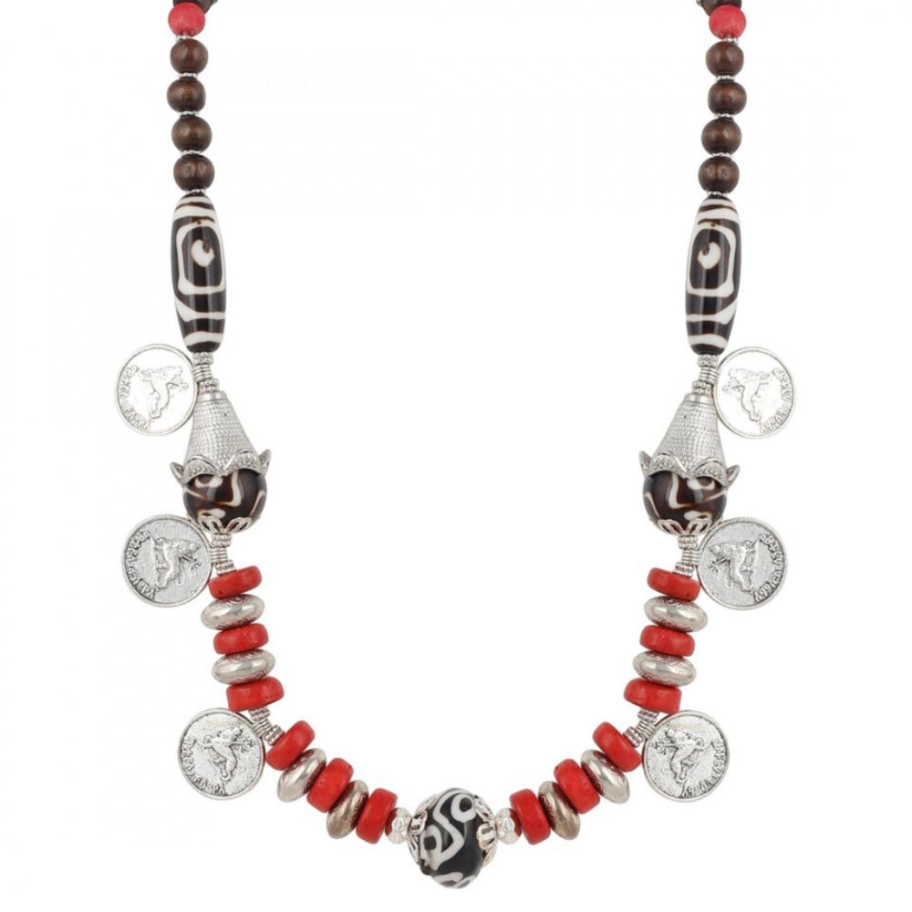 Designer Red Stone and Coin Tibetean Beads Necklace - Noble Nook