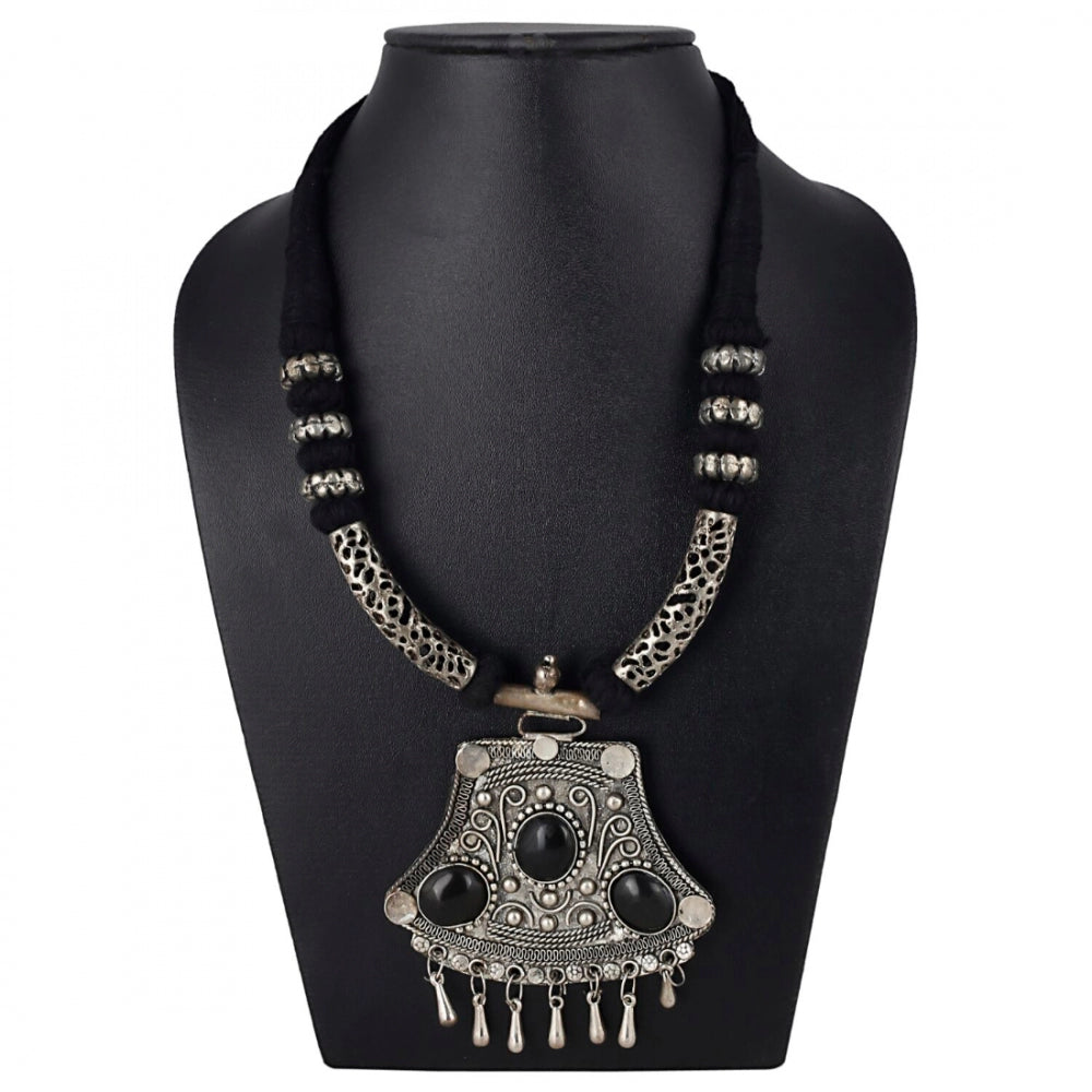 High Finished Black Beads and Oxidized Silver Pendant Designer Necklace - Noble Nook