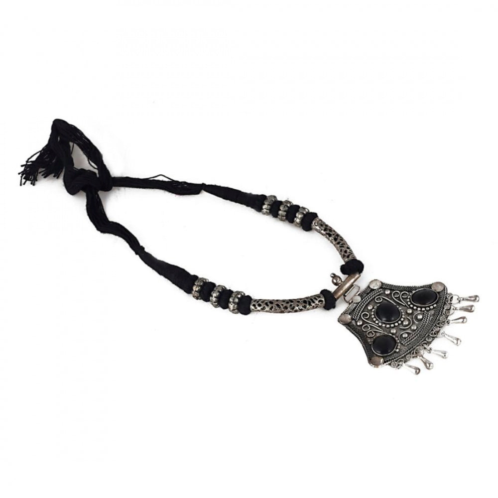 High Finished Black Beads and Oxidized Silver Pendant Designer Necklace - Noble Nook