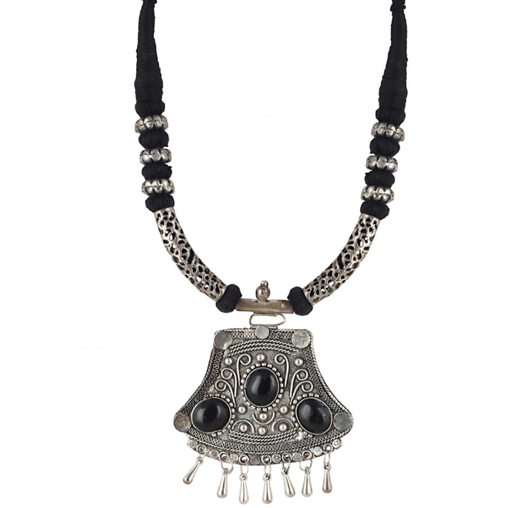 High Finished Black Beads and Oxidized Silver Pendant Designer Necklace - Noble Nook