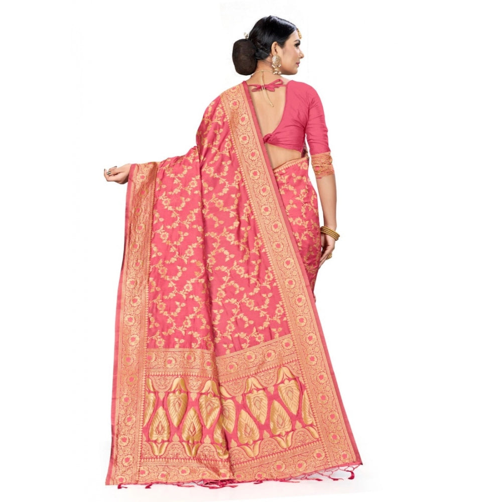 Generic Women's Banarasi Silk Saree (Peach, 5-6mtrs) - Noble Nook