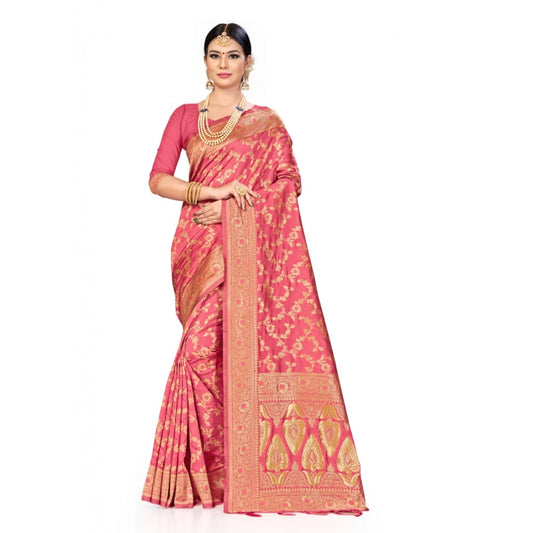 Generic Women's Banarasi Silk Saree (Peach, 5-6mtrs) - Noble Nook