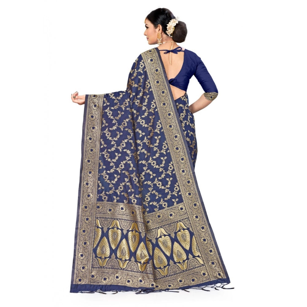 Generic Women's Banarasi Silk Saree (Neavy blue, 5-6mtrs) - Noble Nook