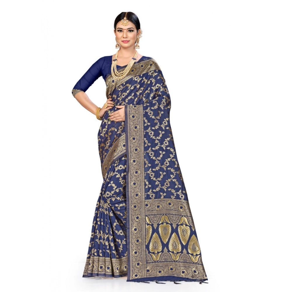 Generic Women's Banarasi Silk Saree (Neavy blue, 5-6mtrs) - Noble Nook