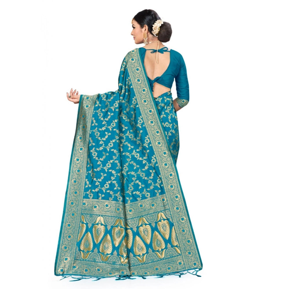 Generic Women's Banarasi Silk Saree (Sky blue, 5-6mtrs) - Noble Nook