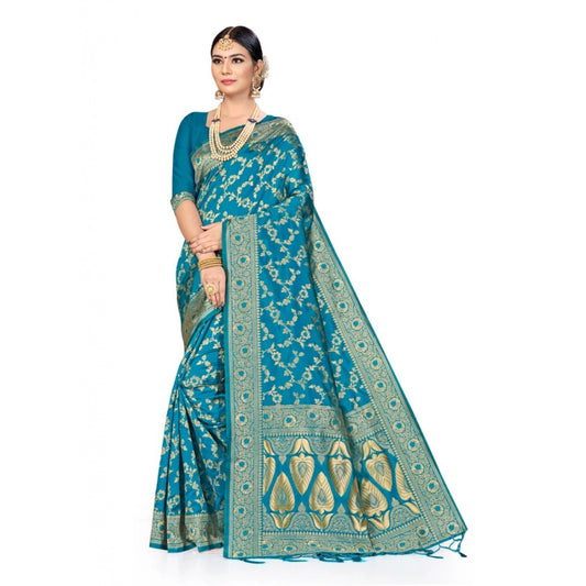 Generic Women's Banarasi Silk Saree (Sky blue, 5-6mtrs) - Noble Nook