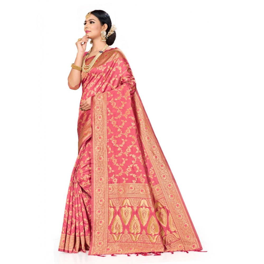 Generic Women's Banarasi Silk Saree (Peach, 5-6mtrs) - Noble Nook