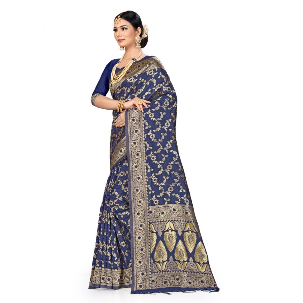 Generic Women's Banarasi Silk Saree (Neavy blue, 5-6mtrs) - Noble Nook