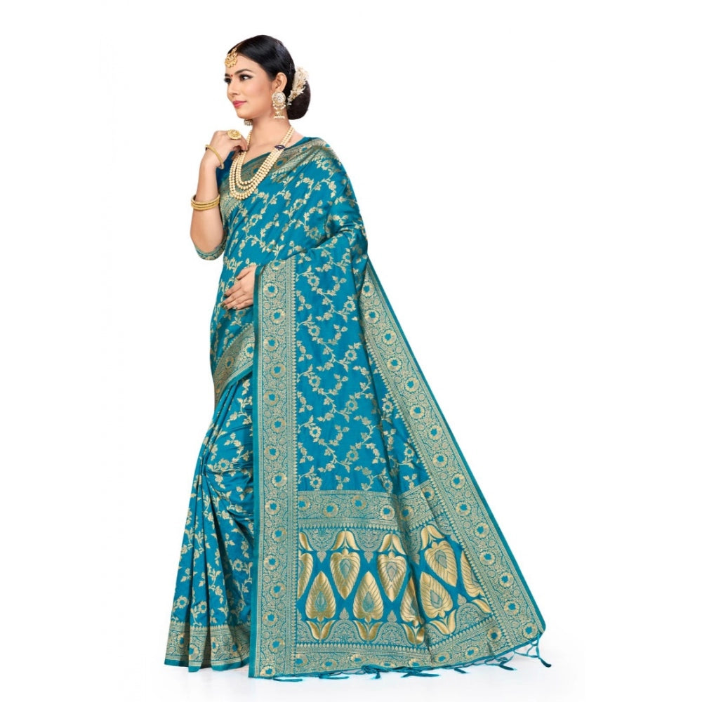 Generic Women's Banarasi Silk Saree (Sky blue, 5-6mtrs) - Noble Nook