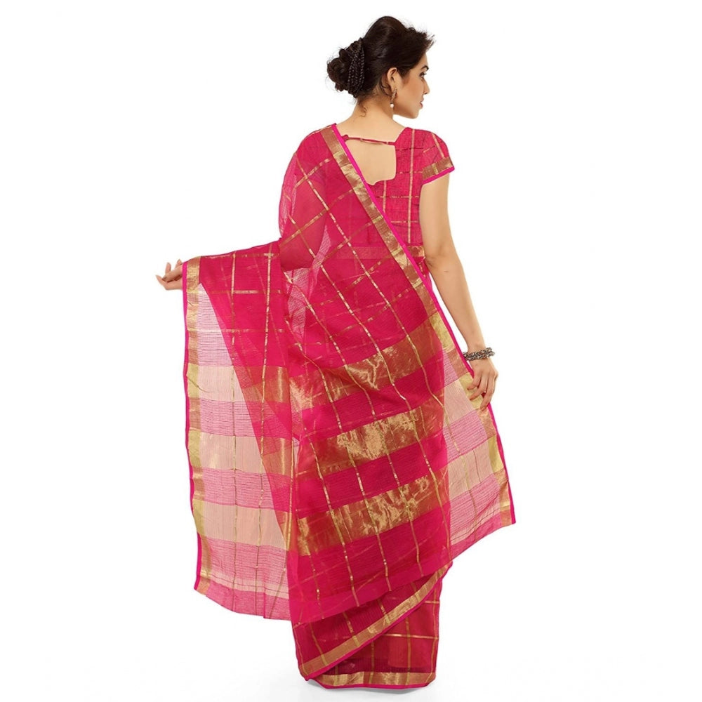 Generic Women's Kota Doria Cotton Saree With Blouse (Rani,6-3 Mtrs) - Noble Nook