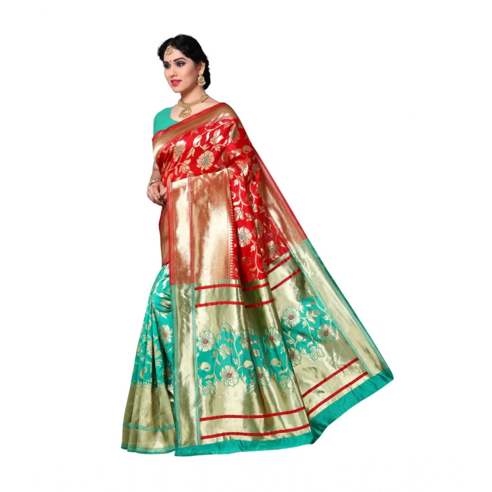 Generic Women's Jacquard Silk Saree With Blouse (Green,6-3 Mtrs) - Noble Nook