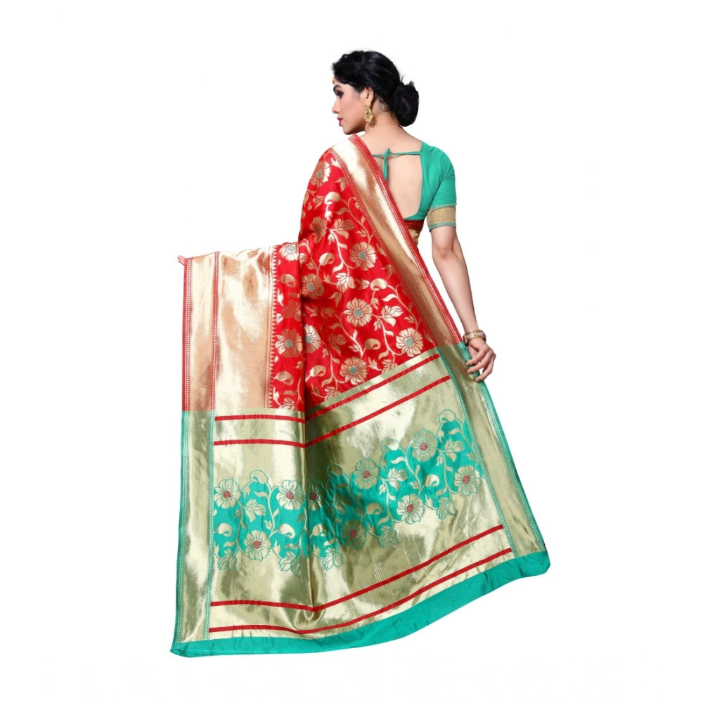 Generic Women's Jacquard Silk Saree With Blouse (Green,6-3 Mtrs) - Noble Nook