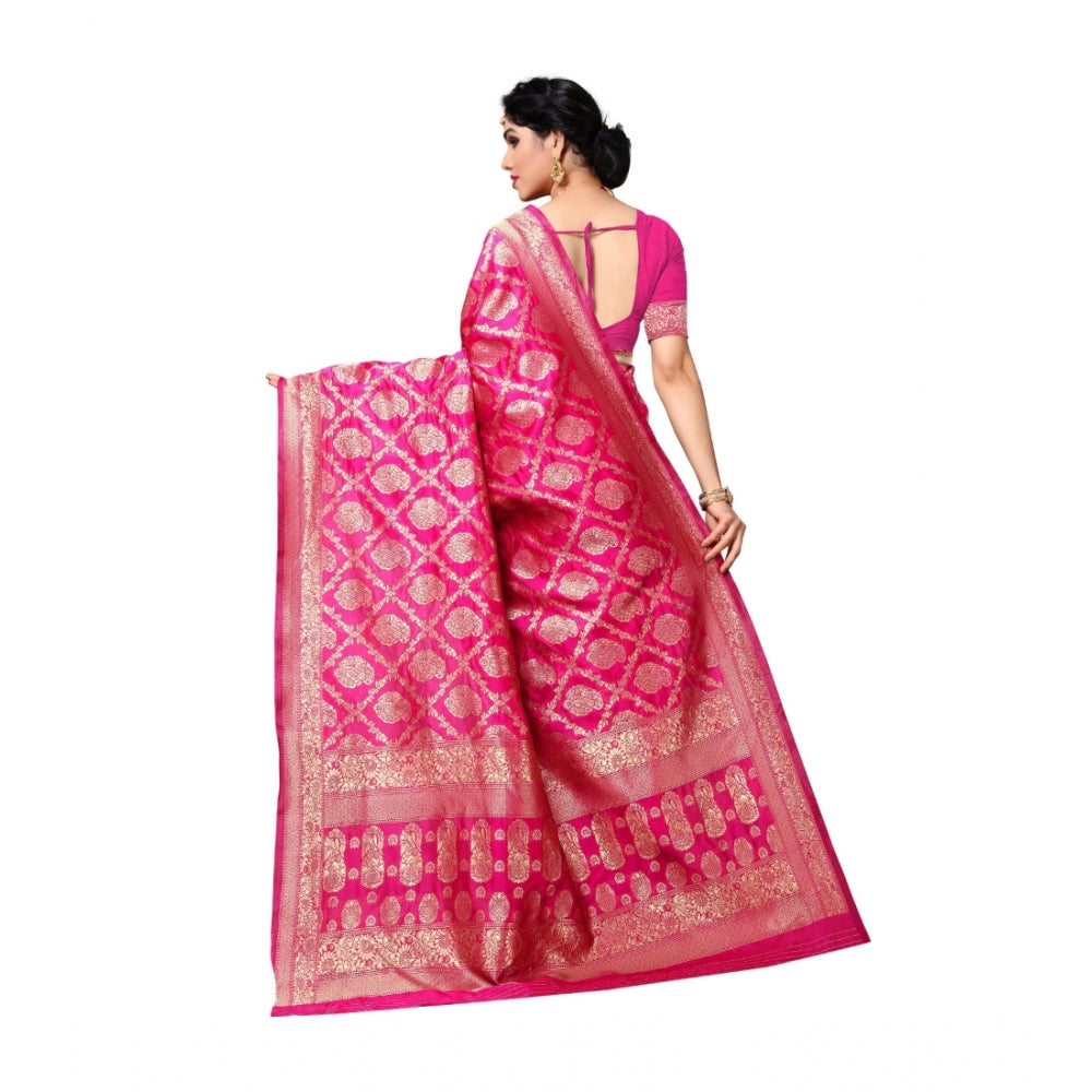 Generic Women's Jacquard Silk Saree With Blouse (Pink,6-3 Mtrs) - Noble Nook