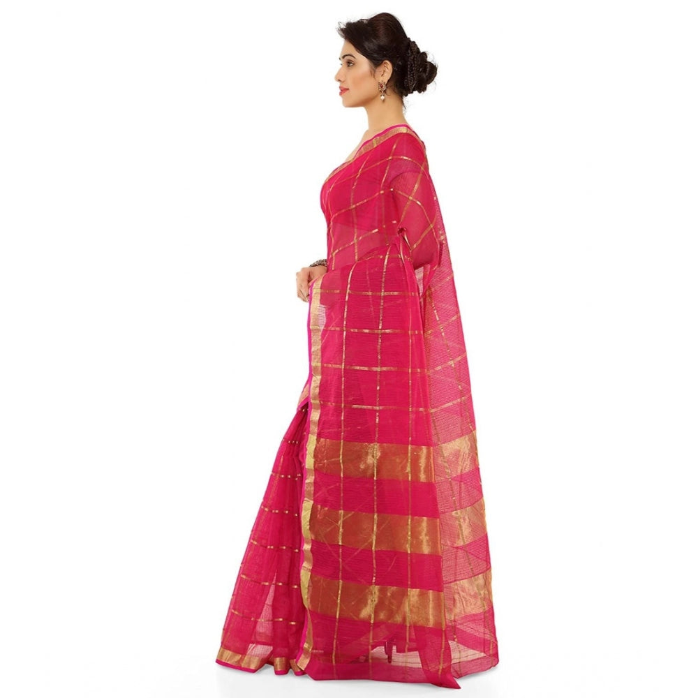 Generic Women's Kota Doria Cotton Saree With Blouse (Rani,6-3 Mtrs) - Noble Nook