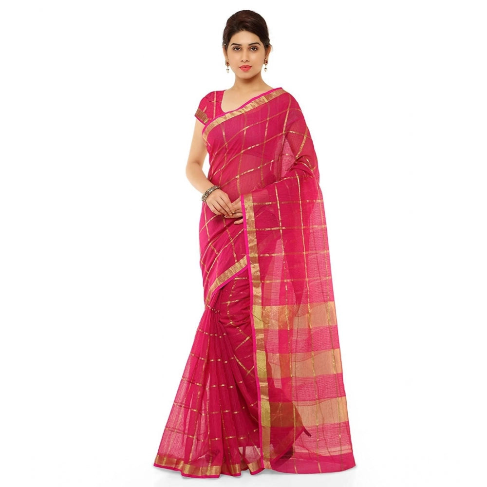 Generic Women's Kota Doria Cotton Saree With Blouse (Rani,6-3 Mtrs) - Noble Nook