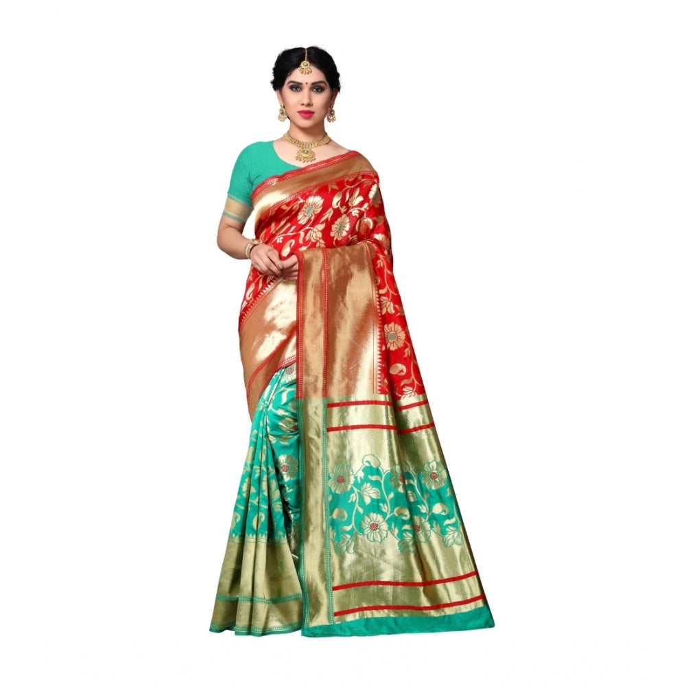 Generic Women's Jacquard Silk Saree With Blouse (Green,6-3 Mtrs) - Noble Nook